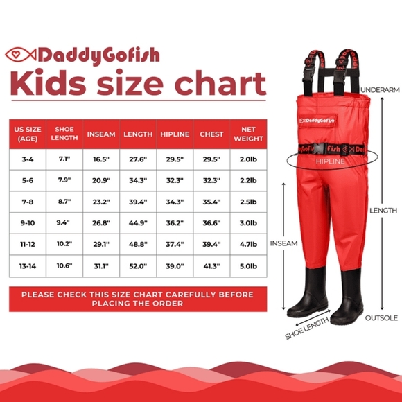 DaddyGoFish Chest Waders for Kids, 3/4Y - Picture 8 of 8